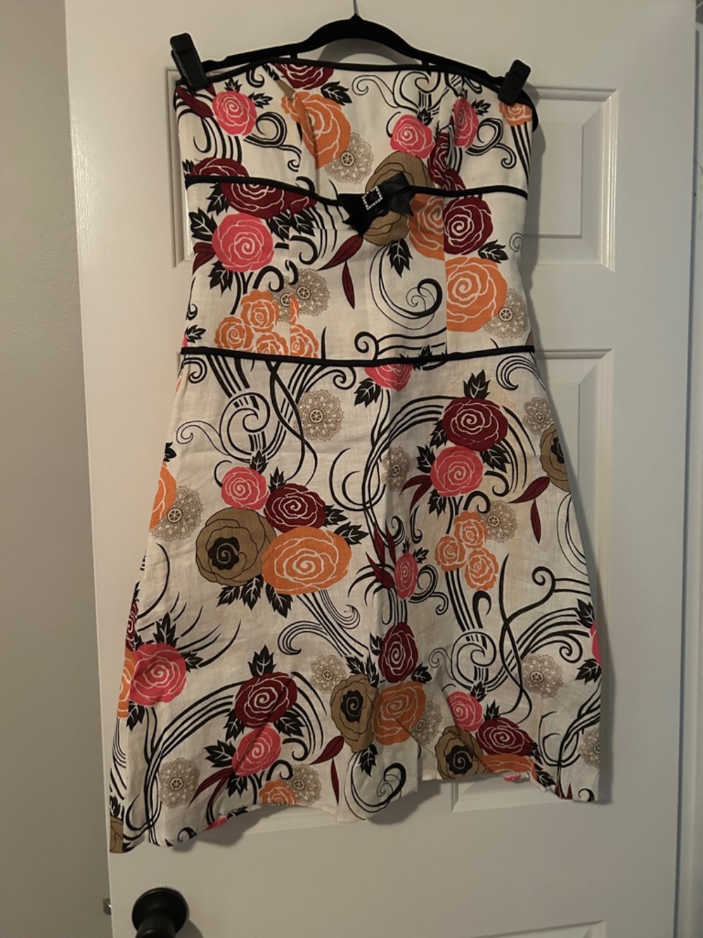 Strapless Floral Sundress in Cream with Pink & Orange Roses